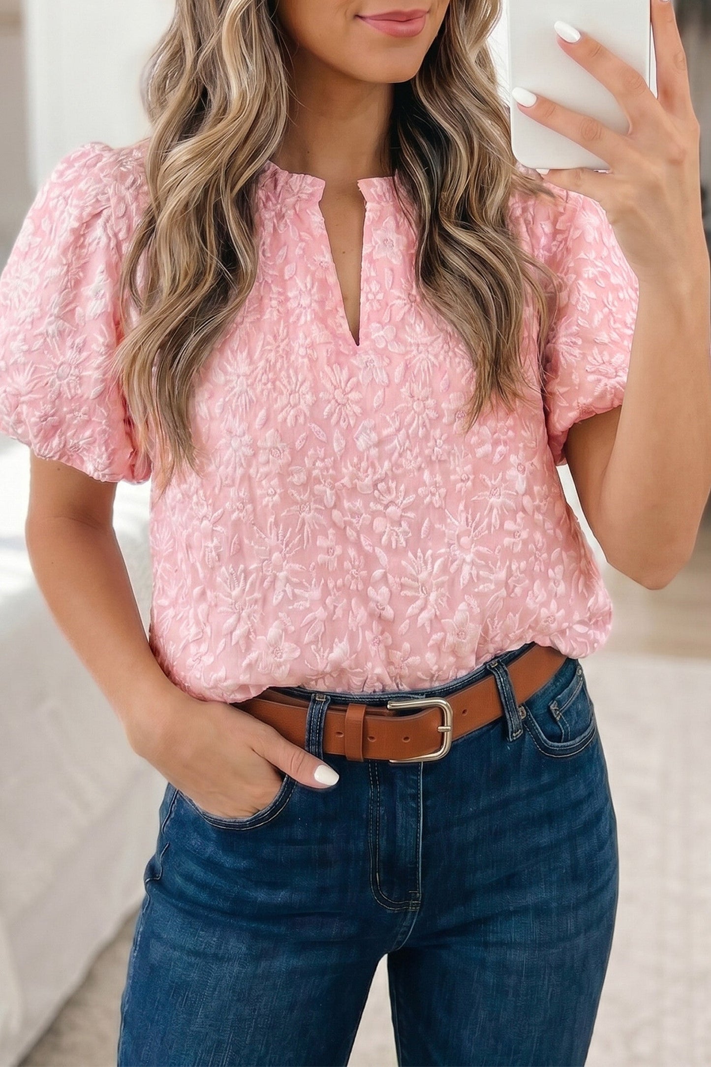 Floral Textured Puff Blouse