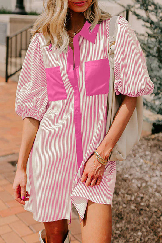 Stripe Pocket Button Dress FB